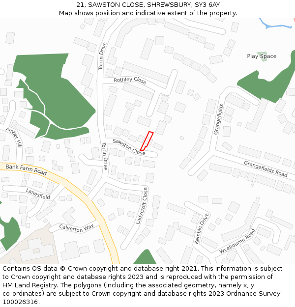 21, SAWSTON CLOSE, SHREWSBURY, SY3 6AY: Location map and indicative extent of plot