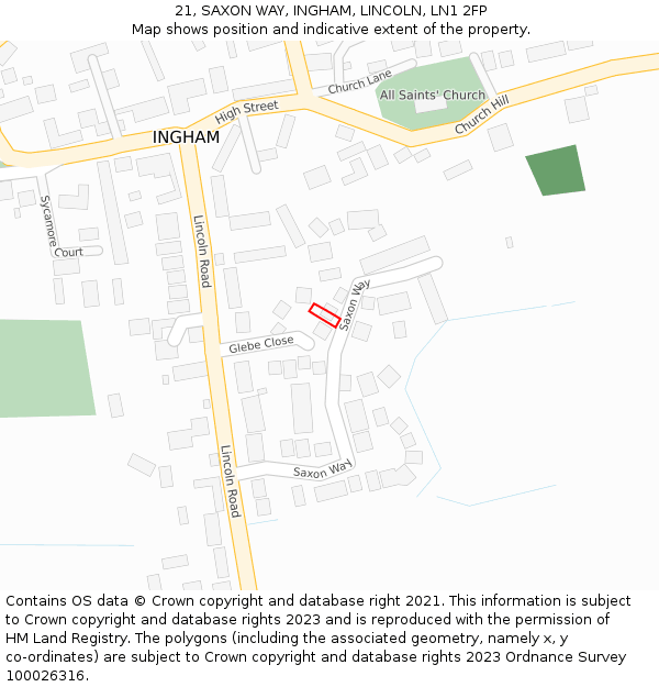 21, SAXON WAY, INGHAM, LINCOLN, LN1 2FP: Location map and indicative extent of plot