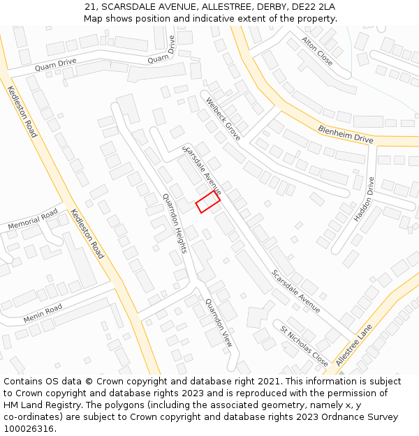 21, SCARSDALE AVENUE, ALLESTREE, DERBY, DE22 2LA: Location map and indicative extent of plot