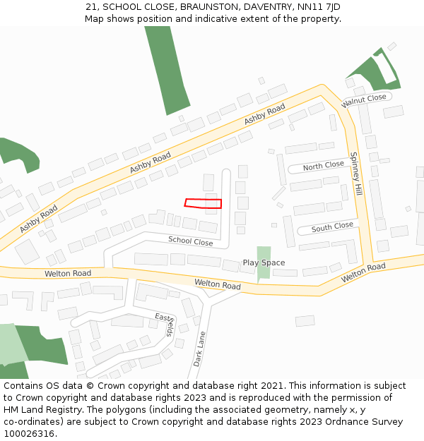 21, SCHOOL CLOSE, BRAUNSTON, DAVENTRY, NN11 7JD: Location map and indicative extent of plot