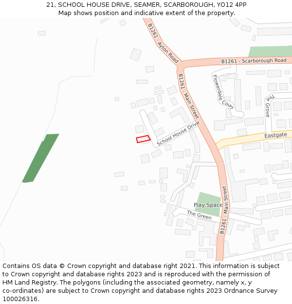 21, SCHOOL HOUSE DRIVE, SEAMER, SCARBOROUGH, YO12 4PP: Location map and indicative extent of plot