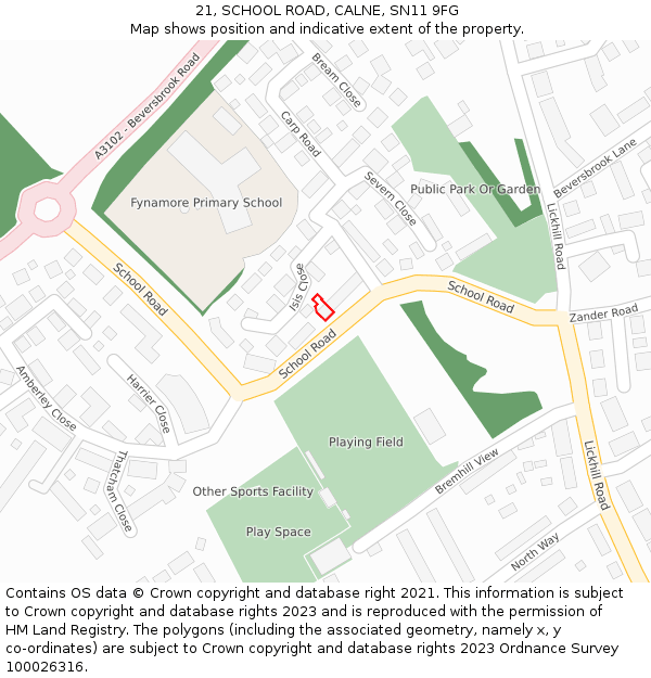 21, SCHOOL ROAD, CALNE, SN11 9FG: Location map and indicative extent of plot