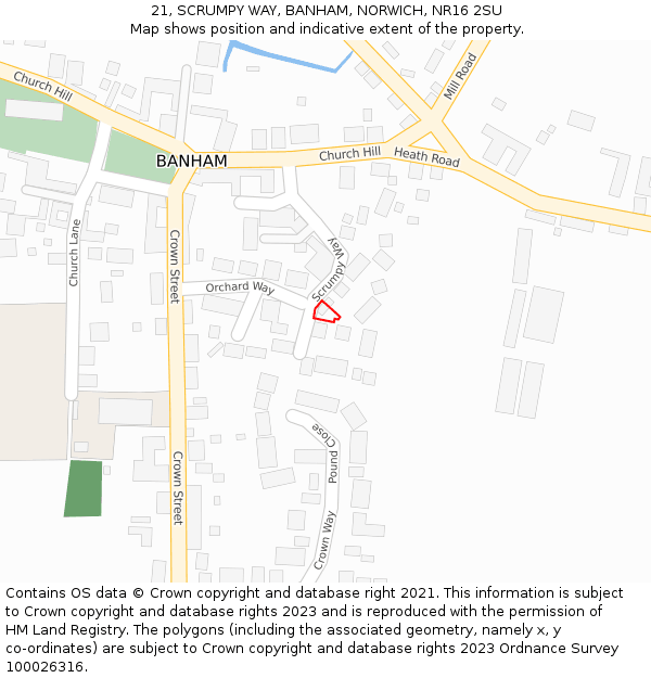 21, SCRUMPY WAY, BANHAM, NORWICH, NR16 2SU: Location map and indicative extent of plot