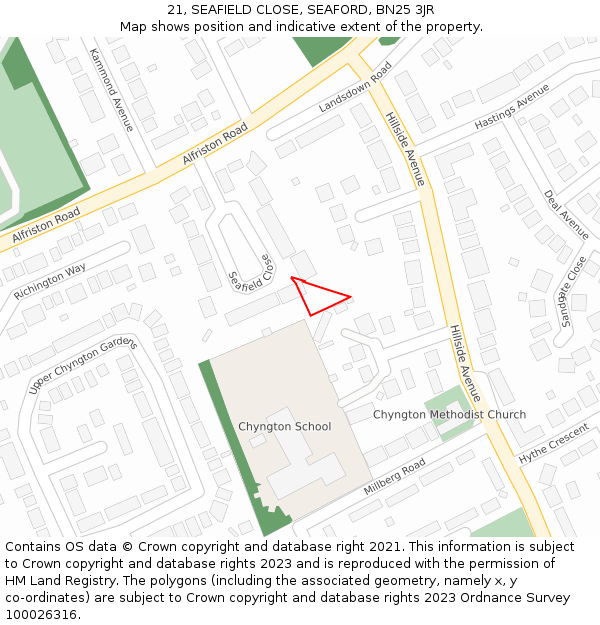 21, SEAFIELD CLOSE, SEAFORD, BN25 3JR: Location map and indicative extent of plot