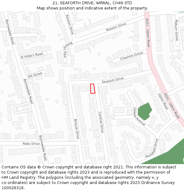 21, SEAFORTH DRIVE, WIRRAL, CH46 0TD: Location map and indicative extent of plot