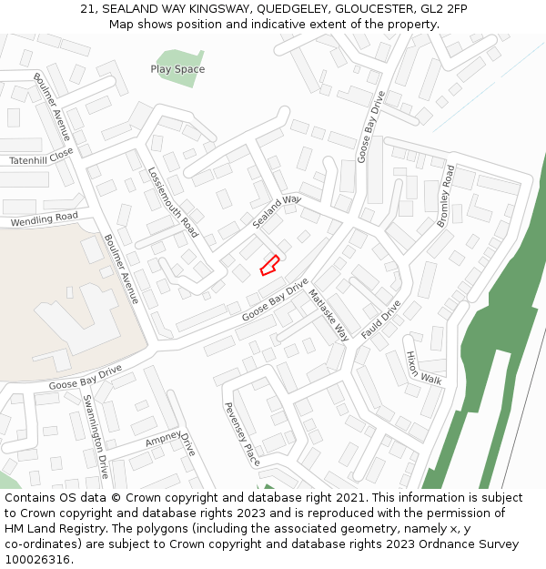 21, SEALAND WAY KINGSWAY, QUEDGELEY, GLOUCESTER, GL2 2FP: Location map and indicative extent of plot
