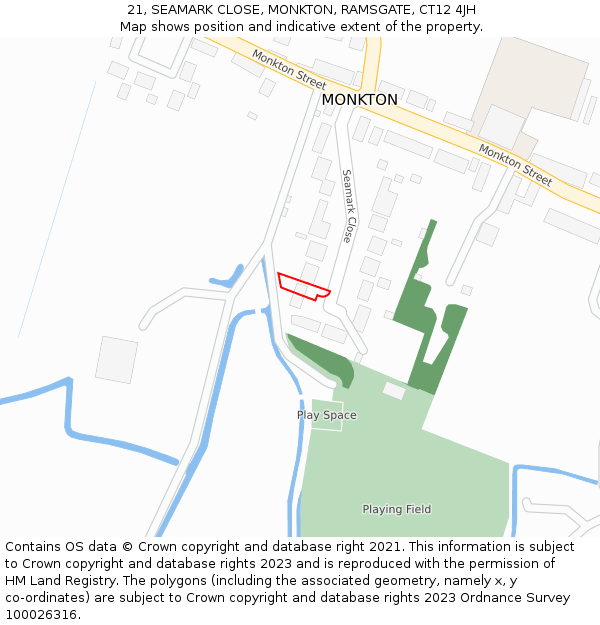 21, SEAMARK CLOSE, MONKTON, RAMSGATE, CT12 4JH: Location map and indicative extent of plot