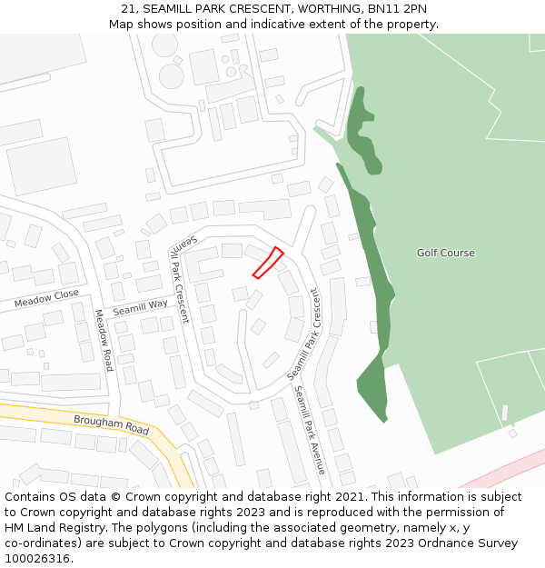 21, SEAMILL PARK CRESCENT, WORTHING, BN11 2PN: Location map and indicative extent of plot