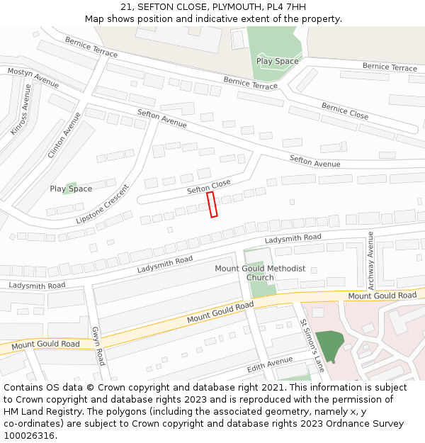 21, SEFTON CLOSE, PLYMOUTH, PL4 7HH: Location map and indicative extent of plot