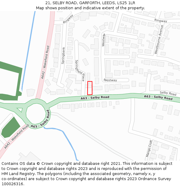 21, SELBY ROAD, GARFORTH, LEEDS, LS25 1LR: Location map and indicative extent of plot