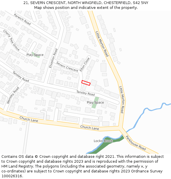 21, SEVERN CRESCENT, NORTH WINGFIELD, CHESTERFIELD, S42 5NY: Location map and indicative extent of plot