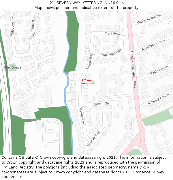 21, SEVERN WAY, KETTERING, NN16 9HN: Location map and indicative extent of plot