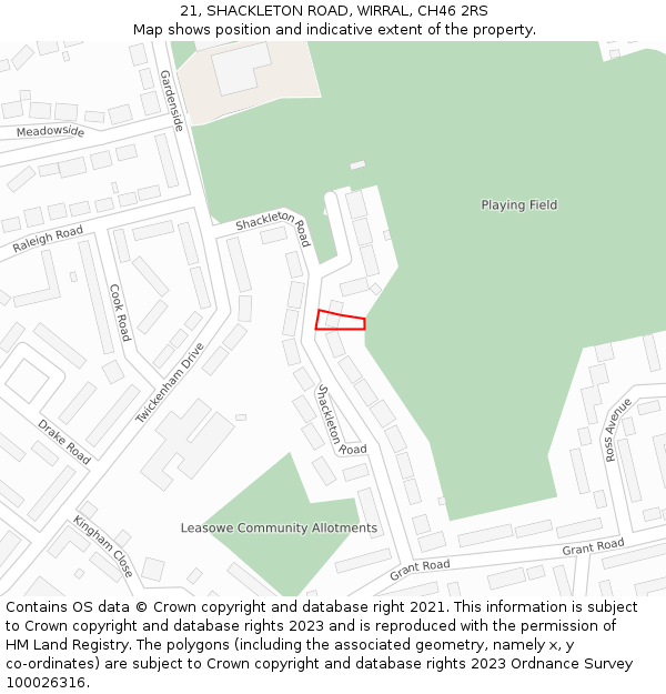 21, SHACKLETON ROAD, WIRRAL, CH46 2RS: Location map and indicative extent of plot