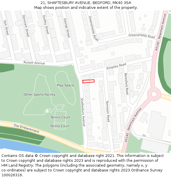 21, SHAFTESBURY AVENUE, BEDFORD, MK40 3SA: Location map and indicative extent of plot