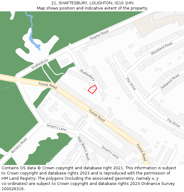 21, SHAFTESBURY, LOUGHTON, IG10 1HN: Location map and indicative extent of plot