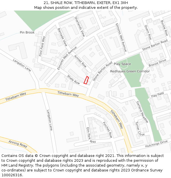 21, SHALE ROW, TITHEBARN, EXETER, EX1 3XH: Location map and indicative extent of plot