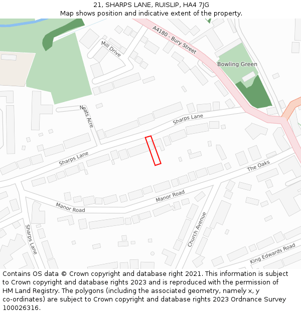 21, SHARPS LANE, RUISLIP, HA4 7JG: Location map and indicative extent of plot