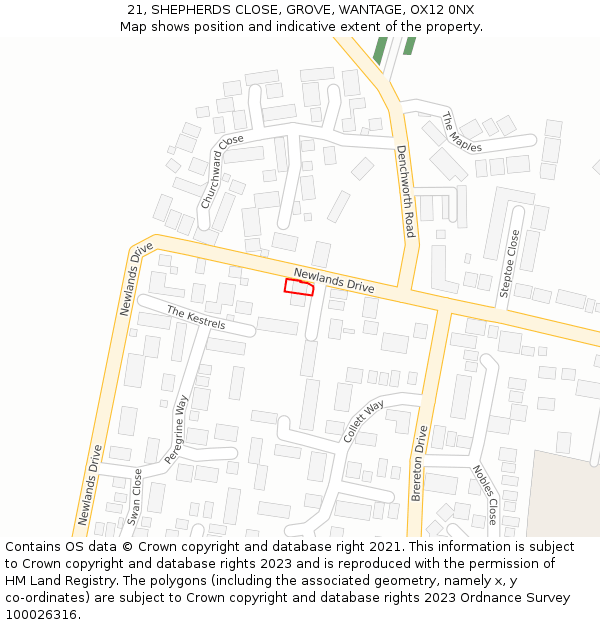 21, SHEPHERDS CLOSE, GROVE, WANTAGE, OX12 0NX: Location map and indicative extent of plot