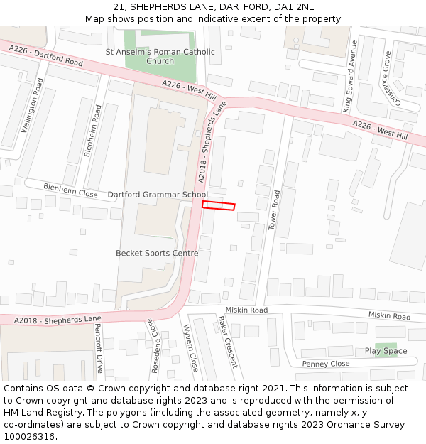 21, SHEPHERDS LANE, DARTFORD, DA1 2NL: Location map and indicative extent of plot