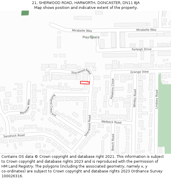 21, SHERWOOD ROAD, HARWORTH, DONCASTER, DN11 8JA: Location map and indicative extent of plot