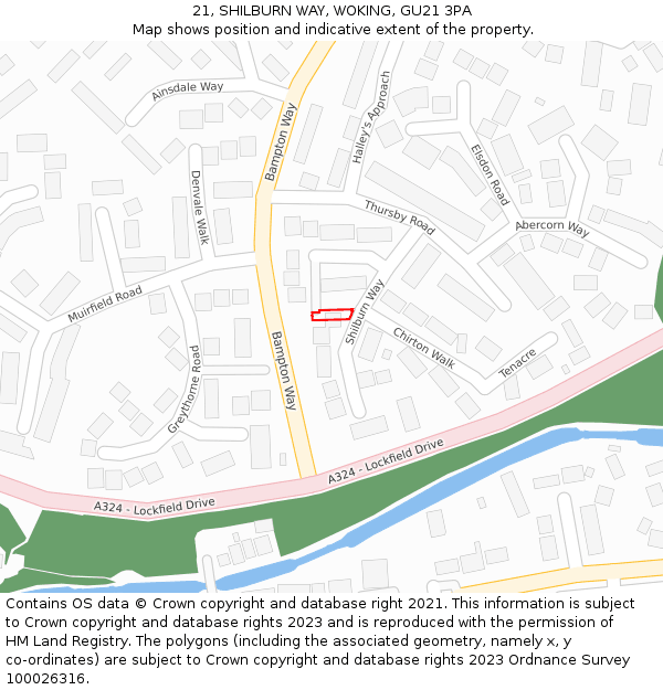 21, SHILBURN WAY, WOKING, GU21 3PA: Location map and indicative extent of plot
