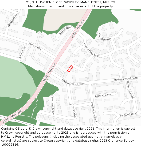 21, SHILLINGTEN CLOSE, WORSLEY, MANCHESTER, M28 0YF: Location map and indicative extent of plot