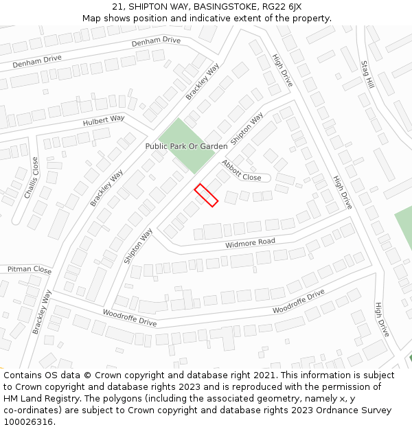 21, SHIPTON WAY, BASINGSTOKE, RG22 6JX: Location map and indicative extent of plot