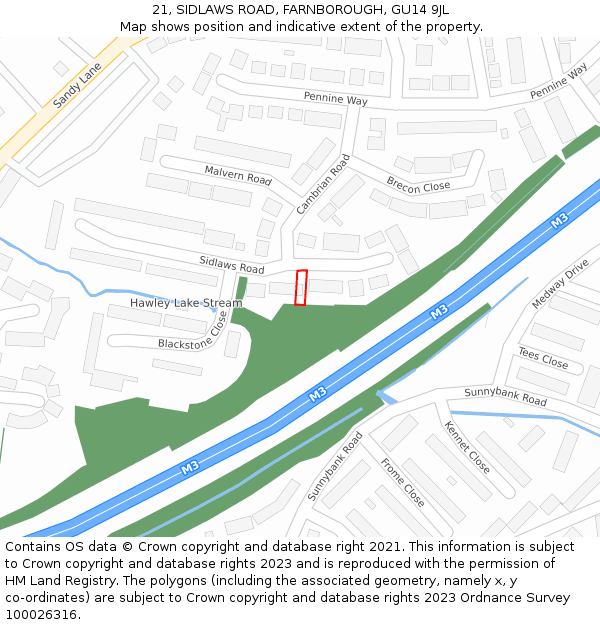 21, SIDLAWS ROAD, FARNBOROUGH, GU14 9JL: Location map and indicative extent of plot