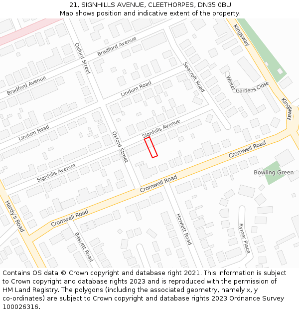 21, SIGNHILLS AVENUE, CLEETHORPES, DN35 0BU: Location map and indicative extent of plot