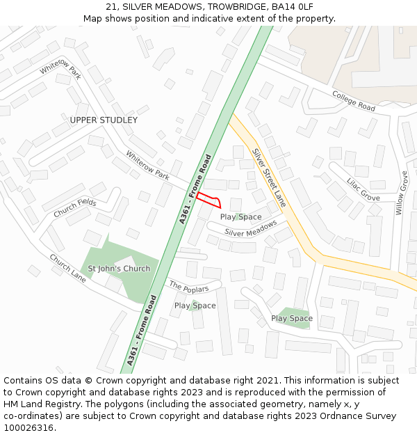 21, SILVER MEADOWS, TROWBRIDGE, BA14 0LF: Location map and indicative extent of plot