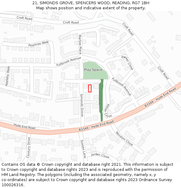 21, SIMONDS GROVE, SPENCERS WOOD, READING, RG7 1BH: Location map and indicative extent of plot