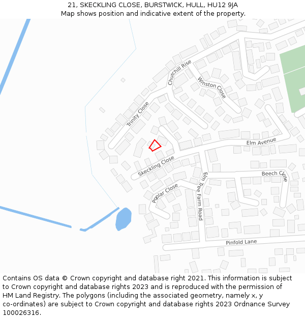 21, SKECKLING CLOSE, BURSTWICK, HULL, HU12 9JA: Location map and indicative extent of plot