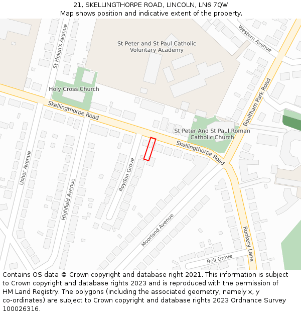 21, SKELLINGTHORPE ROAD, LINCOLN, LN6 7QW: Location map and indicative extent of plot