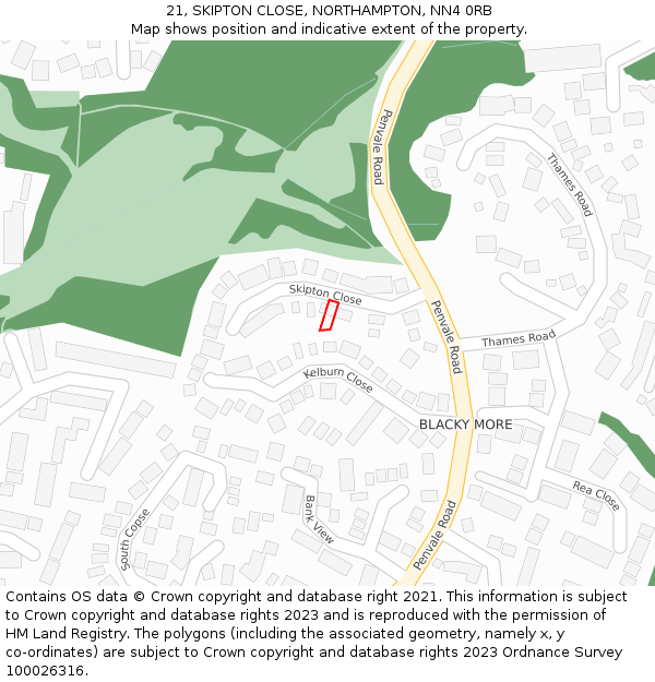 21, SKIPTON CLOSE, NORTHAMPTON, NN4 0RB: Location map and indicative extent of plot