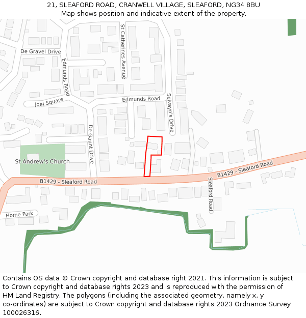 21, SLEAFORD ROAD, CRANWELL VILLAGE, SLEAFORD, NG34 8BU: Location map and indicative extent of plot