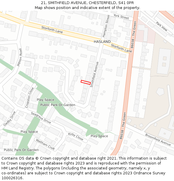 21, SMITHFIELD AVENUE, CHESTERFIELD, S41 0PR: Location map and indicative extent of plot