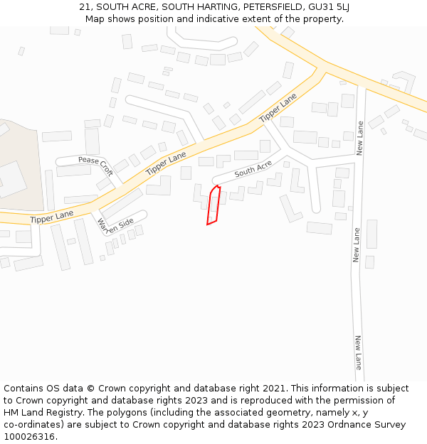21, SOUTH ACRE, SOUTH HARTING, PETERSFIELD, GU31 5LJ: Location map and indicative extent of plot