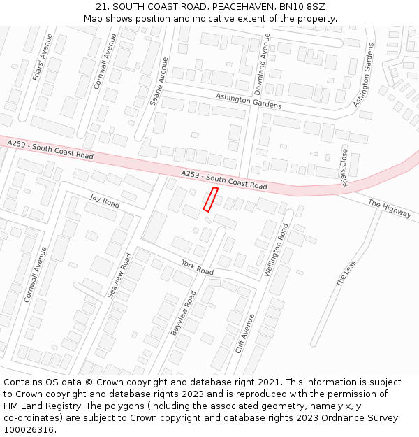 21, SOUTH COAST ROAD, PEACEHAVEN, BN10 8SZ: Location map and indicative extent of plot