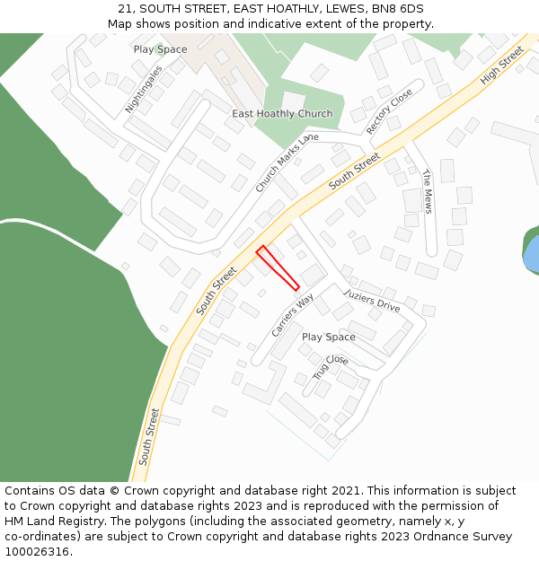 21, SOUTH STREET, EAST HOATHLY, LEWES, BN8 6DS: Location map and indicative extent of plot