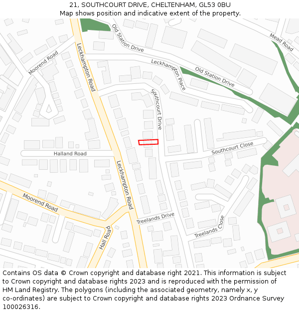 21, SOUTHCOURT DRIVE, CHELTENHAM, GL53 0BU: Location map and indicative extent of plot