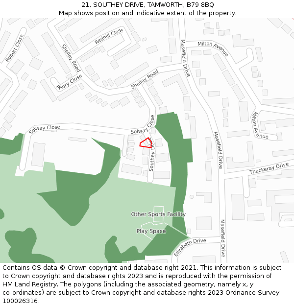 21, SOUTHEY DRIVE, TAMWORTH, B79 8BQ: Location map and indicative extent of plot