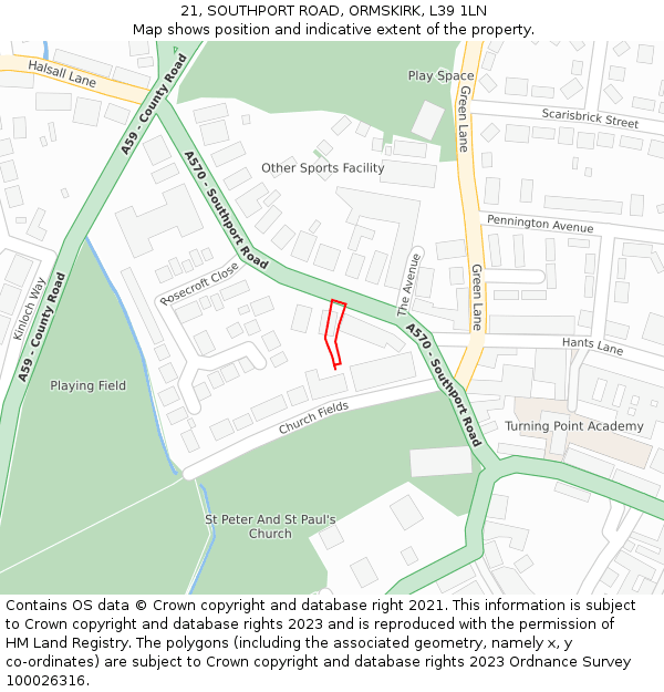 21, SOUTHPORT ROAD, ORMSKIRK, L39 1LN: Location map and indicative extent of plot