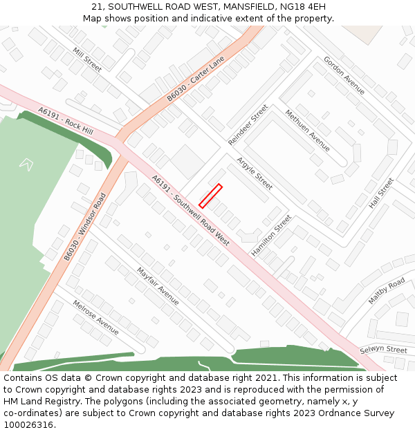 21, SOUTHWELL ROAD WEST, MANSFIELD, NG18 4EH: Location map and indicative extent of plot