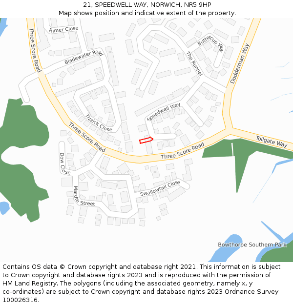 21, SPEEDWELL WAY, NORWICH, NR5 9HP: Location map and indicative extent of plot