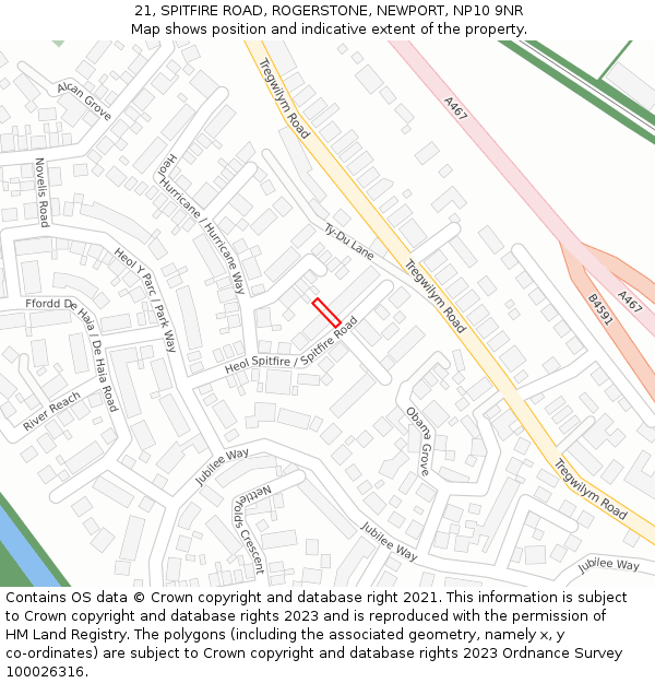 21, SPITFIRE ROAD, ROGERSTONE, NEWPORT, NP10 9NR: Location map and indicative extent of plot