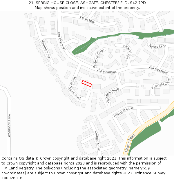 21, SPRING HOUSE CLOSE, ASHGATE, CHESTERFIELD, S42 7PD: Location map and indicative extent of plot