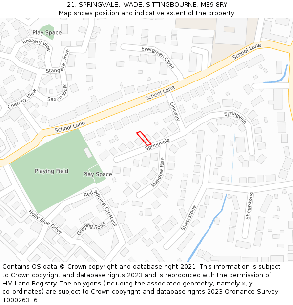 21, SPRINGVALE, IWADE, SITTINGBOURNE, ME9 8RY: Location map and indicative extent of plot