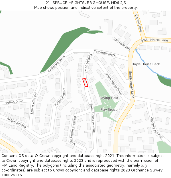 21, SPRUCE HEIGHTS, BRIGHOUSE, HD6 2JS: Location map and indicative extent of plot