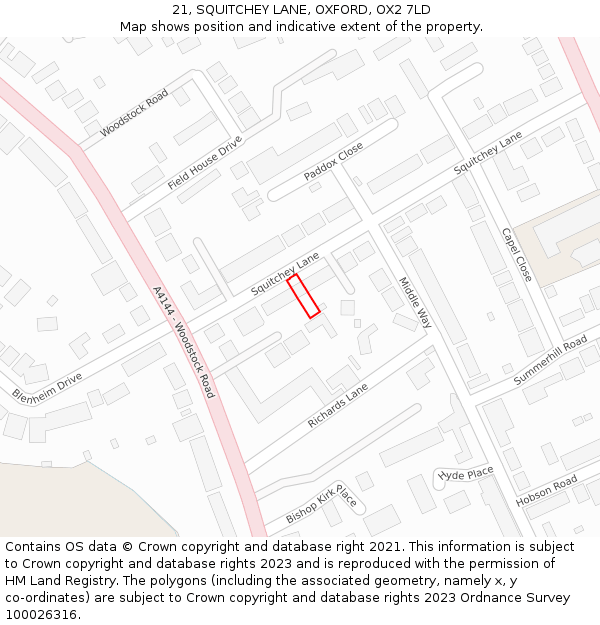 21, SQUITCHEY LANE, OXFORD, OX2 7LD: Location map and indicative extent of plot