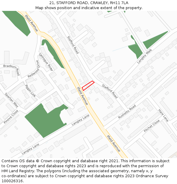 21, STAFFORD ROAD, CRAWLEY, RH11 7LA: Location map and indicative extent of plot